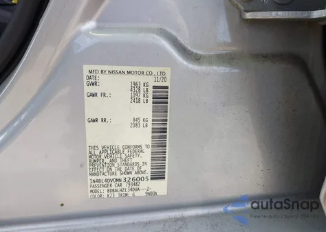 2021 Nissan Altima Sv Fwd z USA, uszkodzony, nr VIN 1N4BL4DV0MN326005